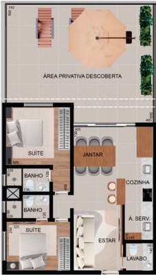 Planta Área Privativa 44,45m²